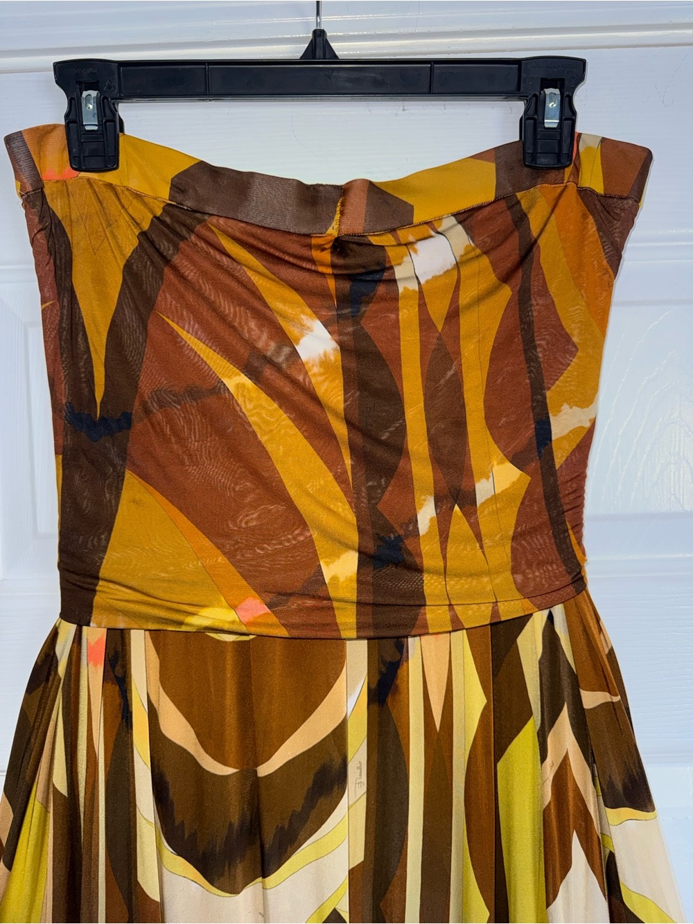EMILIO PUCCI Brown Yellow Geometric Crossover Strapless Flowy Maxi 44 US 10 Y2K - Picture 8 of 16
